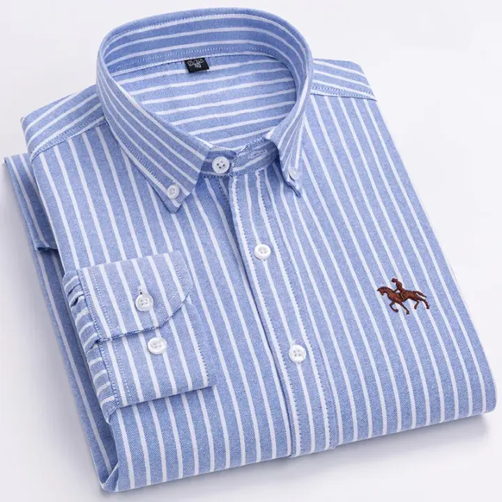 Camisas de caballo bordadas para hombre, ropa de calle de gran tamaño, 2025 algodón, Oxford, informal, manga larga, talla grande, 100% - 1