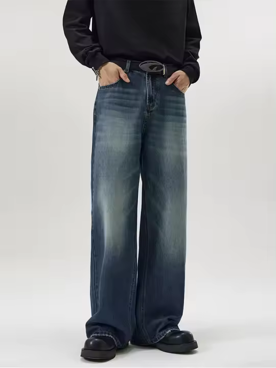 Vaqueros holgados de moda retro de otoño de mezclilla de calle de alta gama para hombres coreanos - 1