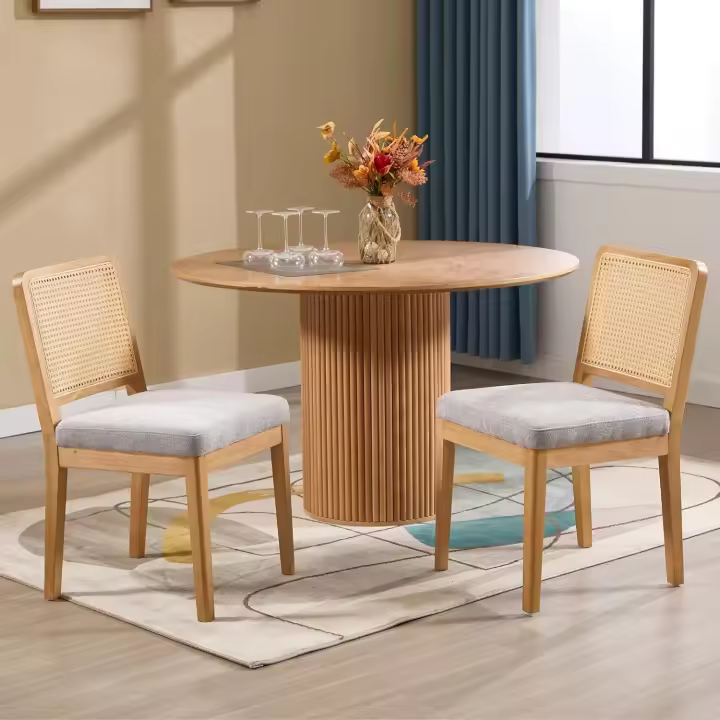 Juego de 2 sillas de comedor de madera, sillas de cocina rústicas con respaldo de ratán, sillas de restaurante tapizadas de lino, sillas de salón sencillas para el hogar, negro - 1