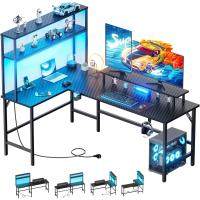 Gaming LED 150 x 100 cm, Escritorio Gaming en L con Enchufes y Puertos USB, Escritorio Esquinero con Estanteria - details 0