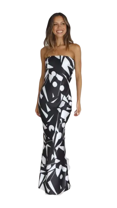 Vestido de Tubo Delgado con Estampado de Blanco y Negro Vestido de Fiesta Sexy sin Mangas para Mujeres - 1