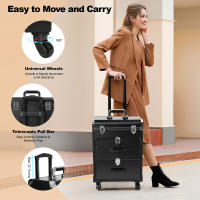 Estuche de tren de maquillaje rodante profesional, carrito de cosméticos, organizador de almacenamiento de maquillaje, negro con 3 capas, 36*23*58cm/14,2*9,1*22,8 pulgadas - details 0