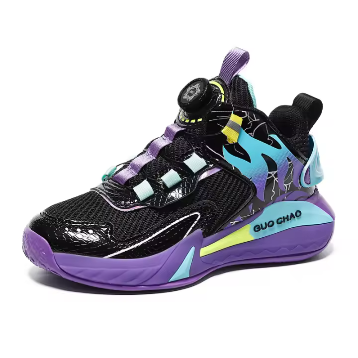 Nuevos zapatos ligeros de baloncesto para niños, zapatos deportivos con hebilla giratoria para niños, zapatillas deportivas transpirables para correr, zapatos de tenis para niños al aire libre - 1