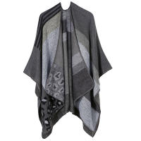 Chal Retro para mujer, capa de Poncho abierta frontal, Cárdigan para otoño e invierno, manta cálida y versátil, capa gruesa de punto de doble cara - details 3