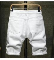Pantalones Cortos de Denim Blanco para Hombres 2024 Moda Casual con Diseño Rasgado de Rodilla - details 3