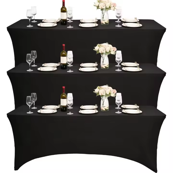 ‎ 183 x 76 x 0,01 cm 3 piezas de 6 pies de spandex negro para mesa, mantel elástico de spandex, mantel de cóctel rectangular, ropa de mesa negra ajustada antiarrugas lavable para bodas/fiestas de cumpleaños (negro) - 1