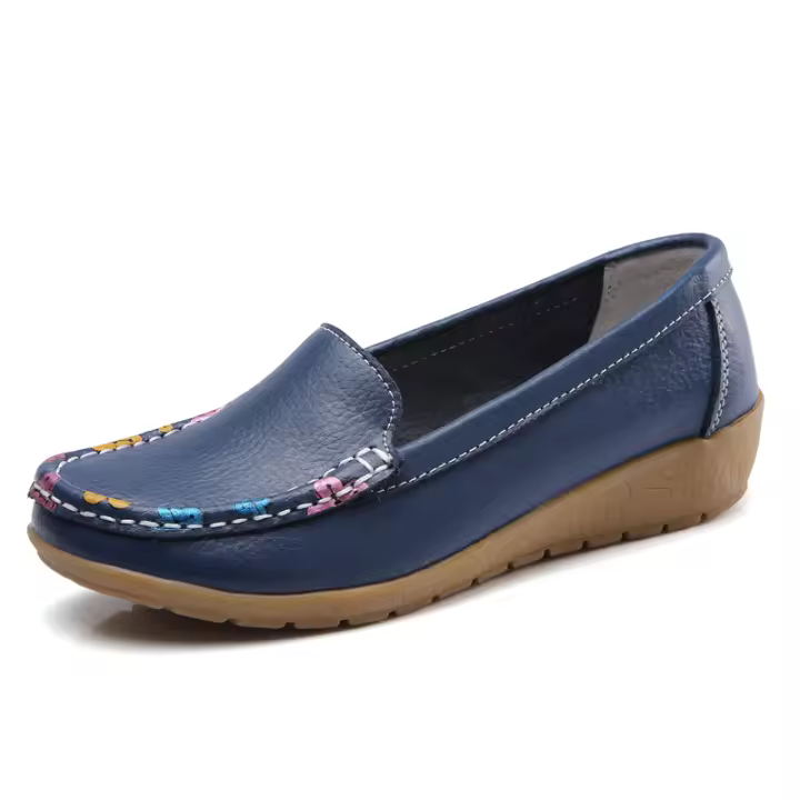 Zapatos náuticos planos para caminar y conducir de cuero suave informales sin cordones para mujer a la moda - 1