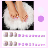 Uñas postizas moradas con estampado de mariposas, uñas naturales irrompibles, uso sencillo para ir de compras, citas - details 6