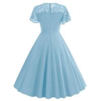 Elegante Vestido de Encaje con Detalles de Parche de Moda Retro Y2K Cuello Redondo Estilo Hepburn - details 14