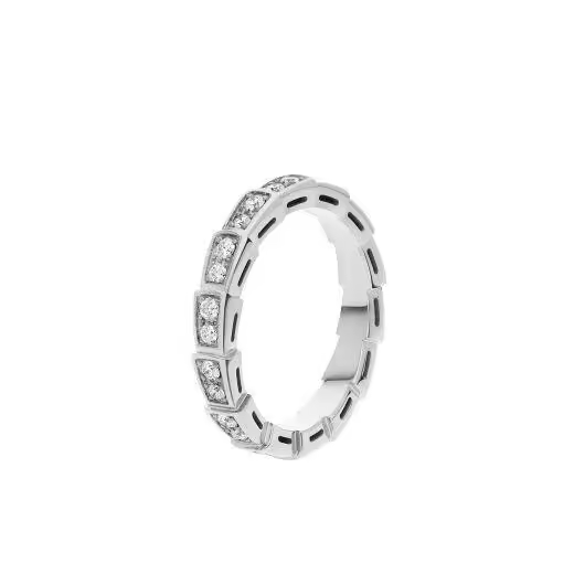 ВVLGΑRΙ ™ SERPENTI VIPER RING Personaliza el conjunto de alianzas de boda de oro blanco de 18 quilates Serpenti Viper con diamantes pavé completos - 1
