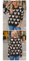 Suéter de punto para el día de San Valentín para mujer - Jersey de manga larga con cuello redondo y diseño de perlas y corazones, prendas de punto informales y acogedoras para invierno - details 5