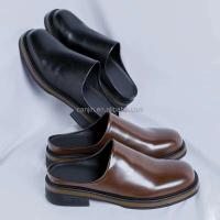 Nuevo 2025 plataforma oficialmente de cuero para hombres mula diseño de lujo italiano espejo de cabeza redonda tacones altos zapatos casuales grandes 46 - details 3