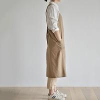 Delantal de cocina de estilo japonés Simple, vestido largo con espalda cruzada, Color sólido con bolsillos, delantal de lino y algodón para hornear - details 25