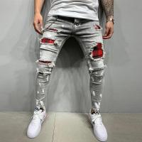 Nuevos pantalones vaqueros rasgados ajustados para hombre, parches Endothecium con agujeros de rejilla a la moda, pantalones pitillo de mezclilla informales elásticos ajustados, pantalones para correr - details 2
