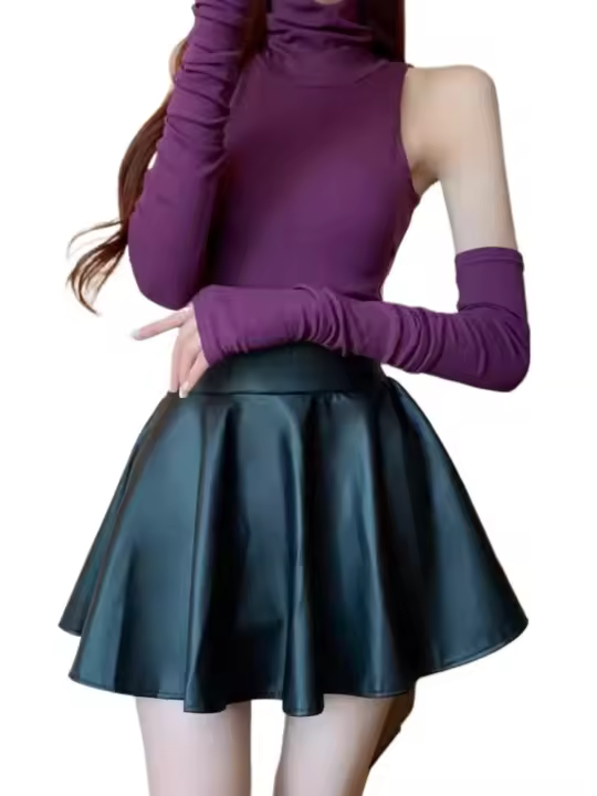 Minifalda corta elástica multiusos para mujer, faldas de piel sintética, cintura alta para patinadora, trabajo, club nocturno - 1