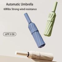 Paraguas automático grande de 60 huesos de Color sólido, plegable, de gran formato, para exteriores, protección UV, paraguas automático - details 0