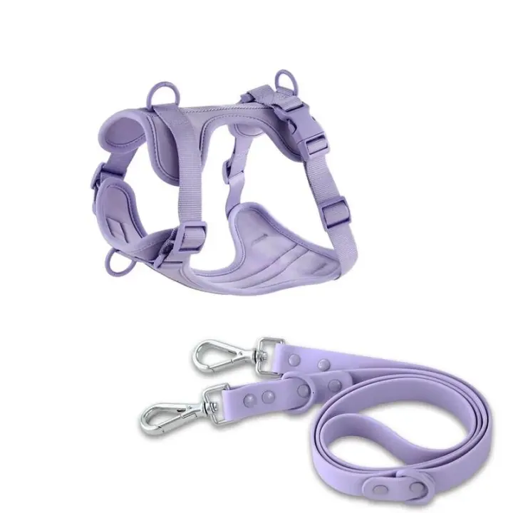 Correa Doble de PVC, commode juego de arnés para Perros transpirable, Collares, arneses y Correas estables para el pecho - 1