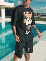 Conjunto Casual de Camiseta y Pantalones Cortos para Hombre Estampado de Conejo de Dibujos Animados en 3D Pantalón Corto de Verano Informal para Todos los Días Top de Manga, Pantalones Cortos Deportivos de Calle al Aire Libre - details 2