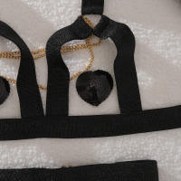 Conjunto de cuatro piezas de sujetador de encaje hueco elástico con cadena de Metal artesanal Sexy a la moda para mujer - details 4