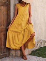 Vestido Boho sin Mangas de Verano 2024 Cuello en V, Color Sólido, Vestido de Flecos en Capas - details 26