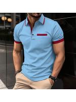 Nuevo verano de los hombres casual POLO camisa pecho falso bolsillo solapa botón de negocios camiseta top - details 5