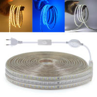 Tira de luces LED de 220V con enchufe europeo, lámpara de Exterior resistente al agua IP67, cinta azul, blanca y cálida, decoración, SMD 3014, 120Led/m - details 3
