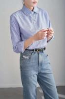 Camisa holgada informal de manga larga a rayas azules primavera y otoño, mujeres de moda, ropa de oficina para mujeres - details 5