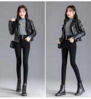 Pantalones vaqueros térmicos de lana gruesa para mujer, Vaqueros ajustados cálidos de cintura alta, pantalones pitillo con botones elásticos, pantalones vaqueros informales de terciopelo para mamá - details 29
