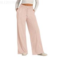 Pantalones deportivos de pierna ancha y cintura alta para mujer, pantalones de yoga casuales, jogger de cintura baja, estilo casual, algodón, hasta el tobillo - details 11