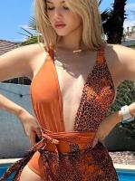 Vestido playero de malla con estampado de leopardo y cuello halter en V para mujer, traje de baño 2025 - details 5