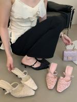 Hada francesa viento punta cabeza bolsa cabeza media zapatillas mujer usando nuevo tacón delgado arrugado zapatillas geniales - details 14
