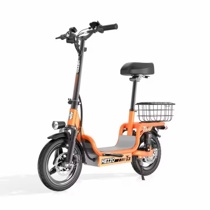 HEZZO T3 Scooter Eléctrico de 14 Pulgadas con Batería de Litio y Canasta de Compras, Scooter Económico de 48V 500W 15Ah 20Mph Largo Alcance 60KM Acero al Carbono - 1