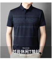 Polo corto a rayas de hielo para hombre, holgado y casual, o camiseta de media manga con cuello de solapa - details 0