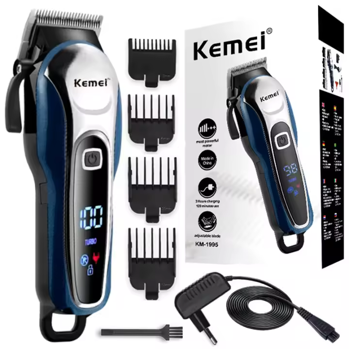 Kemei-cortadora de pelo recargable con pantalla LCD para hombre, máquina eléctrica de corte de pelo con motor potente ajustable, 1995 - 1