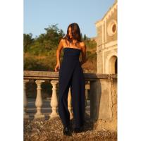 Mono de lino sin tirantes para mujer, cuello recto, cremallera trasera, monos femeninos, moda elegante. - details 3