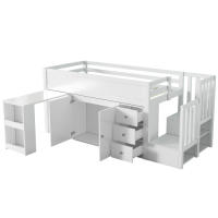 Camión de Niños Multifuncional Cama Extensible, Escritorio, Almacenamiento Lateral, Armario, Cajón, Escalera, Sin Colchón MDF Blanco 90*200 - details 13