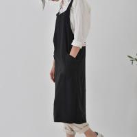 Delantal de cocina de estilo japonés Simple, vestido largo con espalda cruzada, Color sólido con bolsillos, delantal de lino y algodón para hornear - details 17