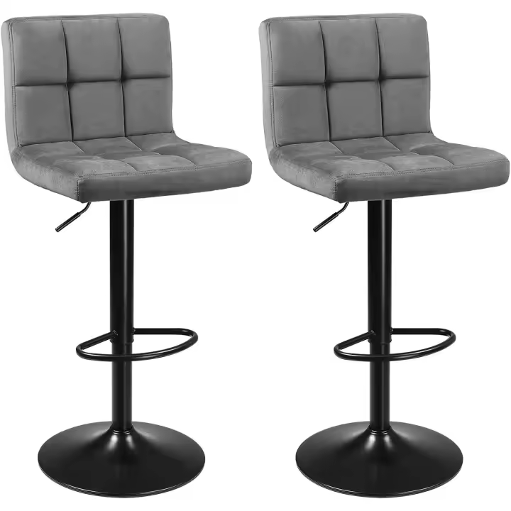 Terciopelo y Altura Ajustable, Taburete de Cocina Giratorio con Respaldo y Reposapiés, Metal, Negro, - 1