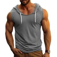 Camiseta sin mangas lisa para gimnasio para hombre, sudaderas con capucha para Fitness, camiseta sin mangas con capucha, camisetas deportivas recortadas, chaleco muscular para culturismo - details 0