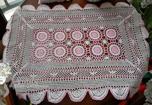 Mantel de crochet de algodón de color Junwell, funda de sofá con lámpara, posavasos ENCE hecho a mano, rosa de granja clásica en 3D, 45 cm - 1