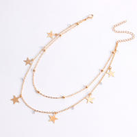 Cadena de clavícula de doble capa para mujer, collar con colgante de estrella de cinco puntas, collar de estilo metálico versátil - details 8