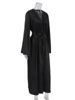 Bata de satén blanca y negra para mujer, vestido de noche de manga larga acampanada, vestido de novia Sexy - details 7