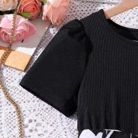 Moda coreana de verano para niños, manga corta floral negra con cinturón, vestido cómodo y decente para fiesta o vacaciones - details 22