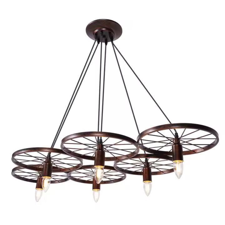 Lámpara colgante de Metal Retro Para sala de estar, candelabro de 6 ruedas, E27, portalámparas - 1
