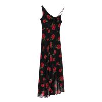 Ropa de mujer europea y americana gasa popular largo estampado floral cuello de columpio vestido largo de viaje de vacaciones vestido - details 1