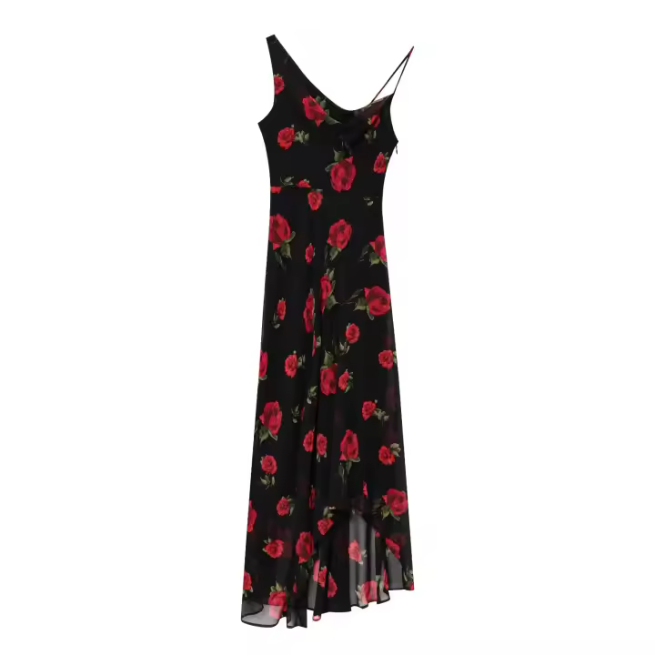 Ropa de mujer europea y americana gasa popular largo estampado floral cuello de columpio vestido largo de viaje de vacaciones vestido - 1