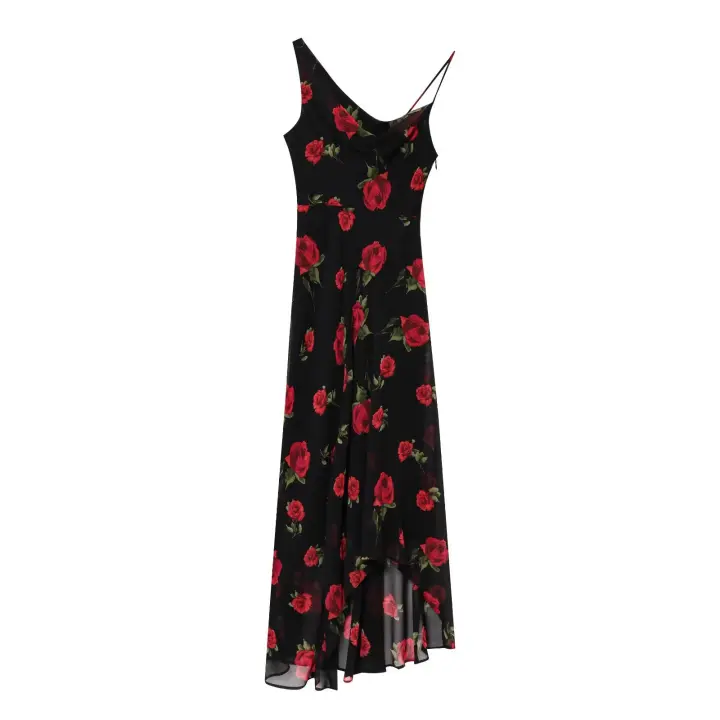 Ropa de mujer europea y americana gasa popular largo estampado floral cuello de columpio vestido largo de viaje de vacaciones vestido - 1