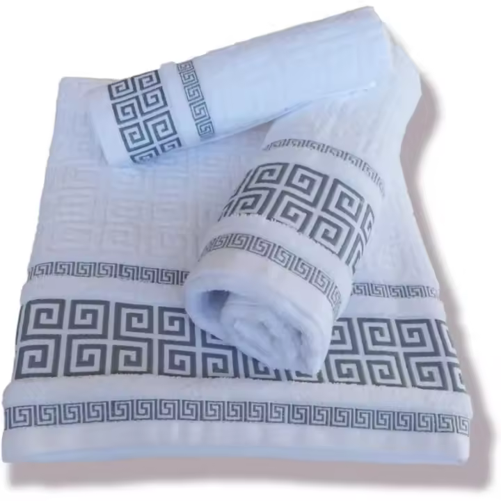 Juego de Toallas de Algodón Portugués 100% Alta Absorción 600g/m2 Set de 3 Piezas Grego Blanco Gris - 1