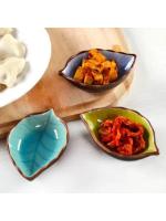 Kitchen Bowl Kitchen Tool Dish Creative Ice Crack Glaze Leaf Ceramic Seasoning Soy Sauce Vinegar Small Plates 10*7.5*3cm - details 3