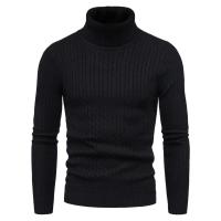 Suéter de cuello alto para hombre, suéter de punto ajustado, camisa de fondo, cálido, Color sólido, moda de otoño e invierno - details 9